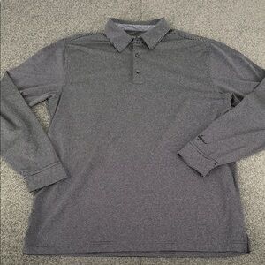 Walter Hagen Shirt Mens Medium Gray Black Striped Long Sleeve Polo Golf Casual
